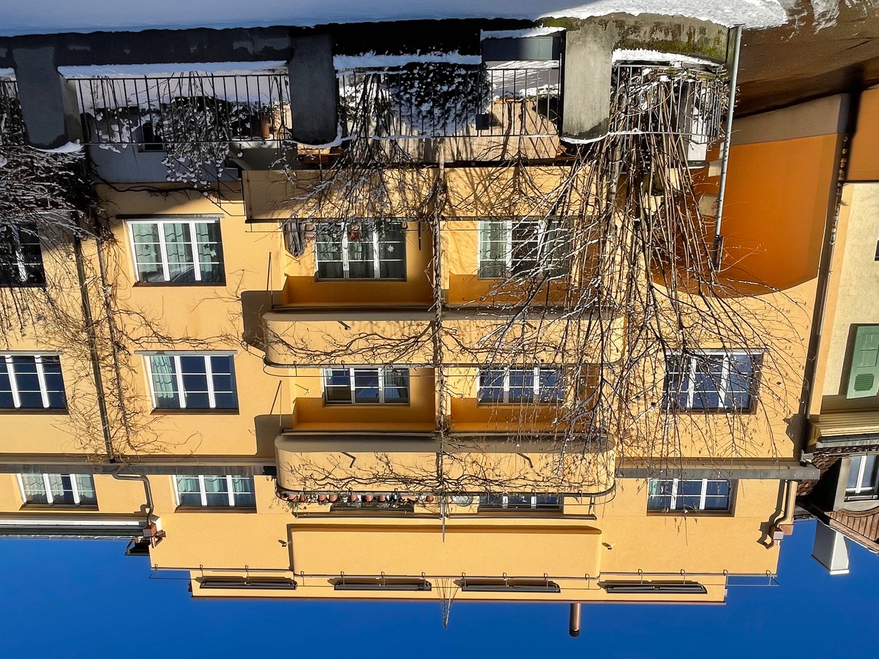 Luxury apartment interior with mountain view
